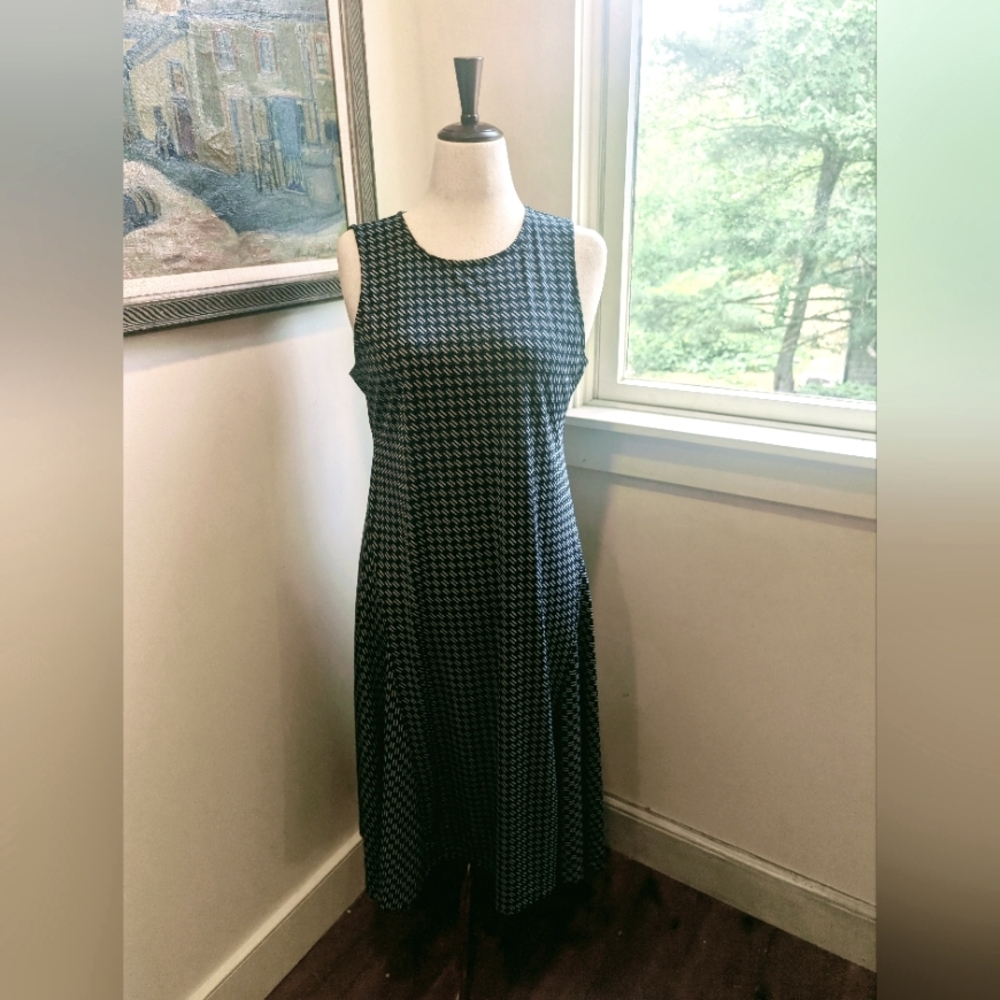 Ann Taylor Teal Black and White Midi Dress